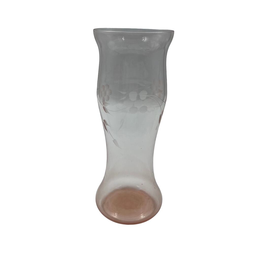Vintage Pink Depression Glass Floral Etched Vase Thin Delicate Glass 9 Inch